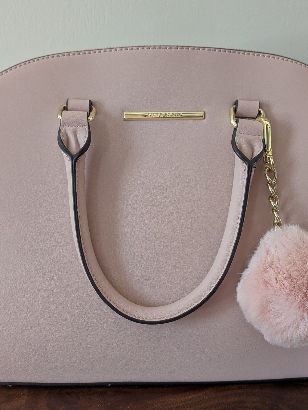 Anne Klein Dome Satchel Handbag Purse Top Handle Bag Pink Footed Stud W/ Pompom - Picture 1 of 16